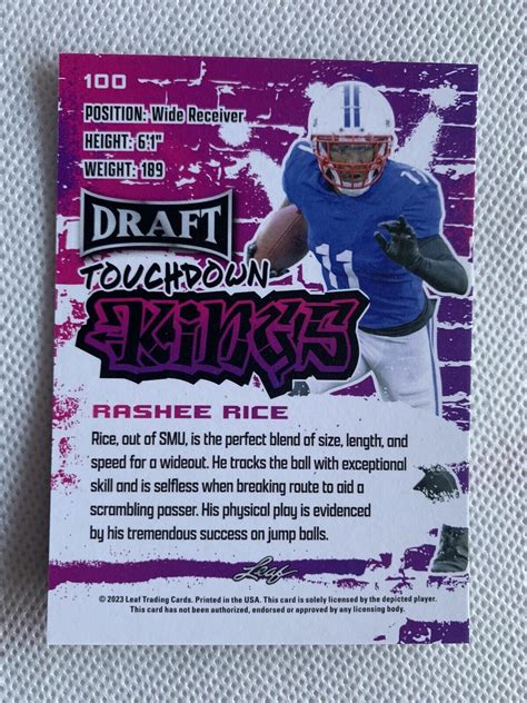 Leaf 2023 Draft Touchdown Kings Rashee Rice Rookie RC Kansas City Chiefs | eBay