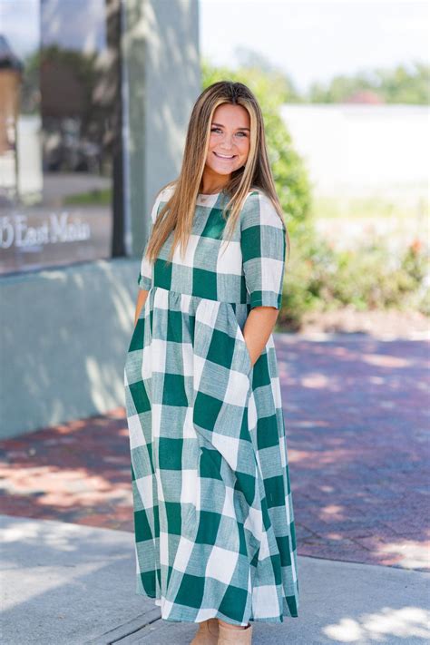 Green Plaid Midi Dress - ShopperBoard