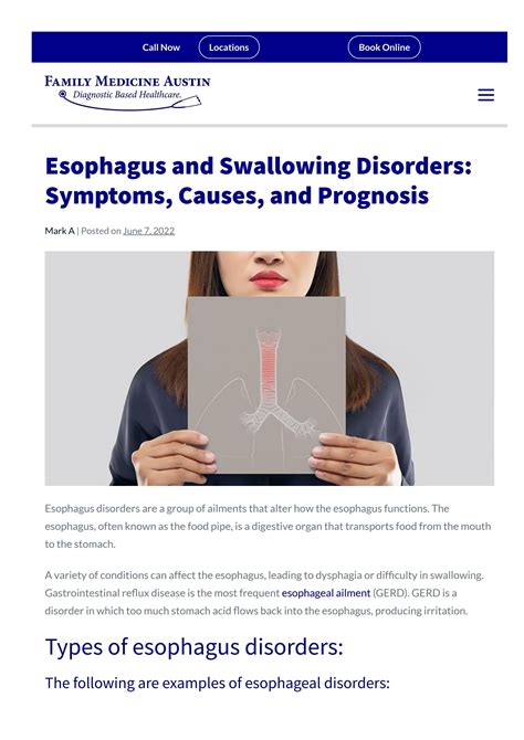 Esophagus Disorders: Symptoms, Causes, and Prognosis by FamilyMedicineAustin - Issuu