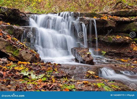 Beautiful Waterfall on a Mountain Stream in the Woods Stock Image ...