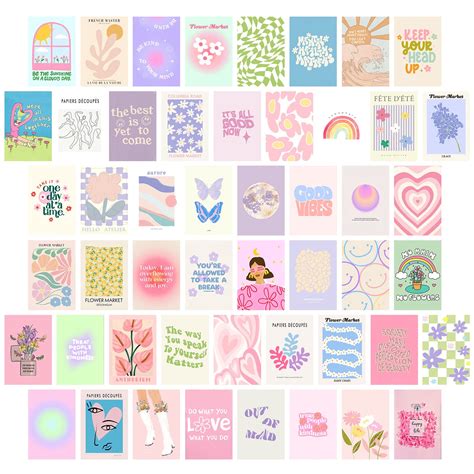 GENSTEUO Pastel Pink Wall Collage Kit Aesthetic Pictures, 50 Set 4x6 ...