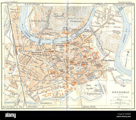 FRANCE: Grenoble, 1926 vintage map Stock Photo - Alamy