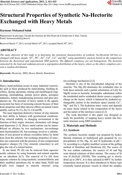 Structural Properties of Synthetic Na-Hectorite Exchanged with Heavy Metals