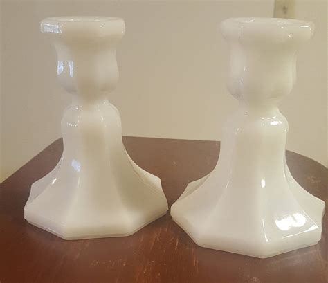 Set of 2 Vintage White Milk Glass Candlestick Holders by MidwestCollectables on Etsy | Glass ...