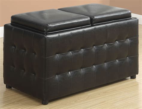 Dark Brown Leather Storage Trays Ottoman, 8924, Monarch