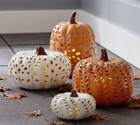 Ceramic Pumpkin Lanterns | Pumpkin pottery, Pumpkin candle holder ...