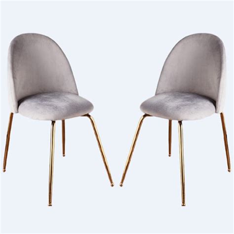 Coonan Grey Velvet Dining Chairs With Gold Legs In Pair - i-furnitures.com