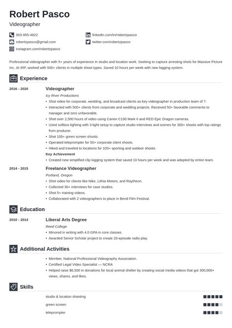 Videographer Resume Example and Tips for 2024