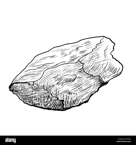 Hand drawing of Rock, Stone isolated on white background. Black and White simple line Vector ...