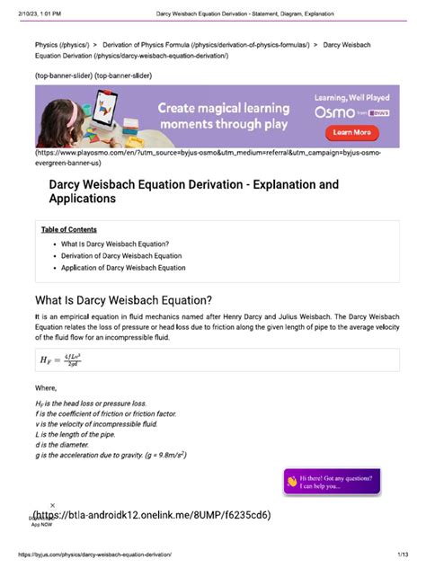 Darcy Weisbach Equation Derivation | PDF