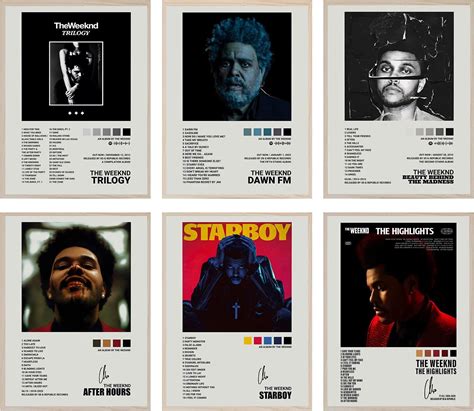 GLRSSN, Set di 6 poster musicali, motivo copertine degli album di The Weeknd autografate, una ...