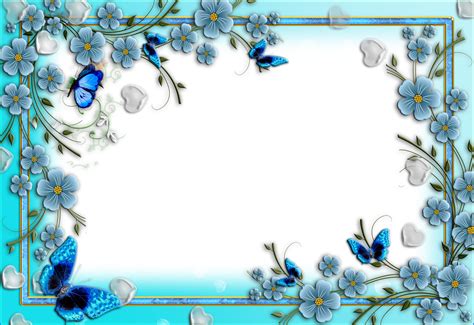 Blue Flowers Transparent PNG Photo Frame With Hearts And Butterflies ...