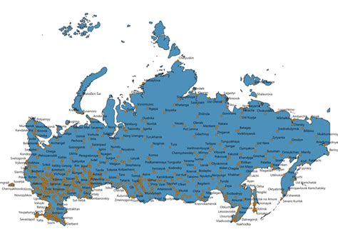 Map of Russia With Cities SVG Vector - Cities Map