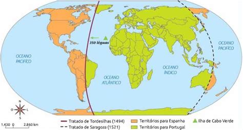 Mapa com base do Tratado de Tordesilhas