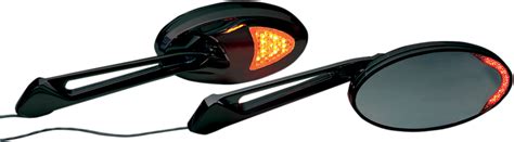 Rivco Black Universal Slotted Motorcycle Lighted Oval Mirrors Harley ...