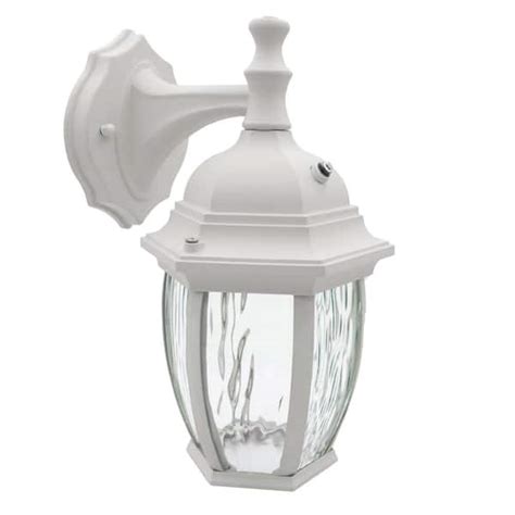 Maxxima 1-Light White LED Outdoor Wall Lantern Sconce with Dusk to Dawn ...