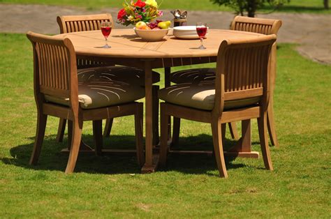 Teak Dining Set: 4 Seater 5 Pc: 60" Round Table And 4 Giva Armless Chairs Outdoor Patio Grade-A ...