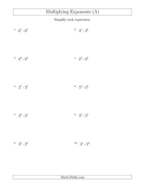 Multiplying Exponents (All Positive) (A)