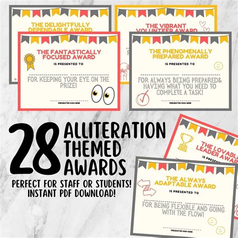 Alliteration Awards Certificates for Staff or Students 28 Class Awards ...