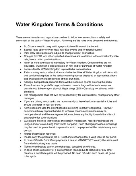 Water kingdom terms conditions - Water Kingdom Terms & Conditions There ...