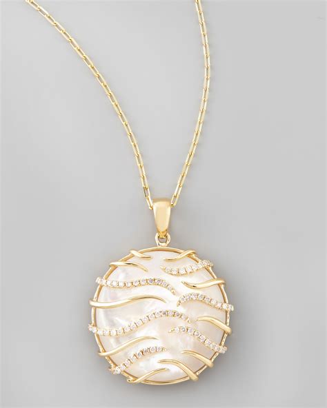 Frederic sage Luna Small 18k Gold Mother Of Pearl Pendant Necklace in White (yellow gold) | Lyst