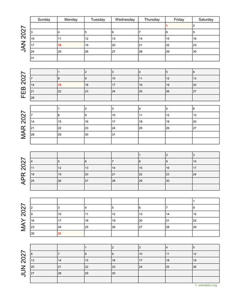 Printable 2027 Calendar | WikiDates.org