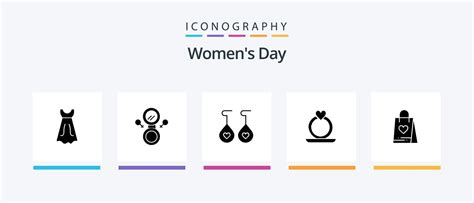 Womens Day Glyph 5 Icon Pack Including day. women. symbol. heart. earing. Creative Icons Design ...