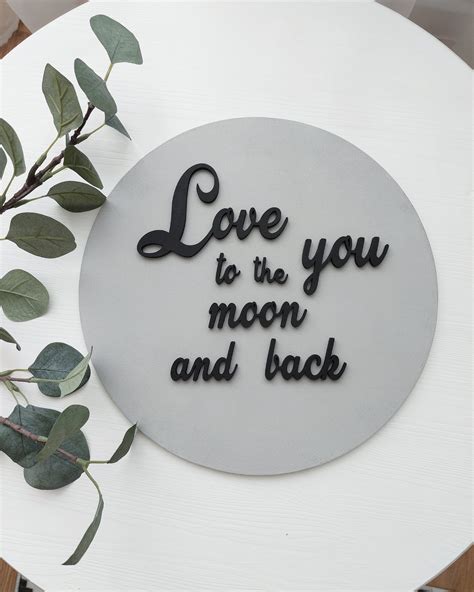 Love you to the moon and back round wood sign for gray scandi | Etsy