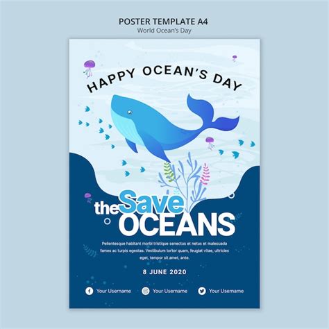 Free PSD | Poster template with world ocean day theme