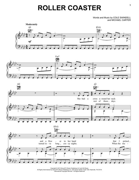 Roller Coaster sheet music by Luke Bryan (Piano, Vocal & Guitar (Right-Hand Melody) – 155720)