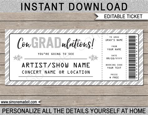 Graduation Concert Ticket Template | Printable Gift Voucher ...