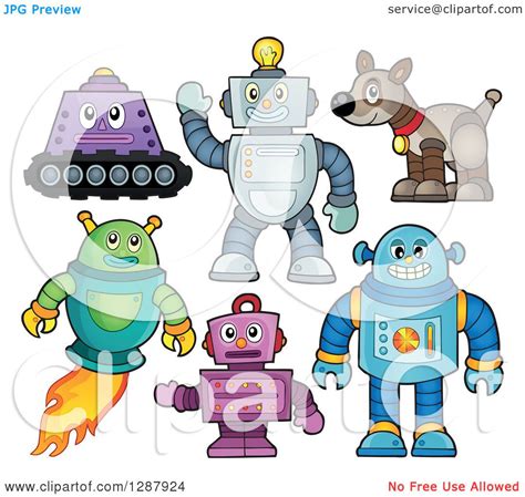 Clipart of Robots and a Dog - Royalty Free Vector Illustration by visekart #1287924