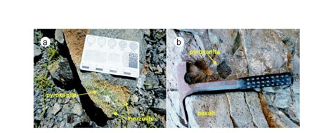 Field pictures of high-Mg# pyroxenite (a) and low-Mg# pyroxenite (b ...