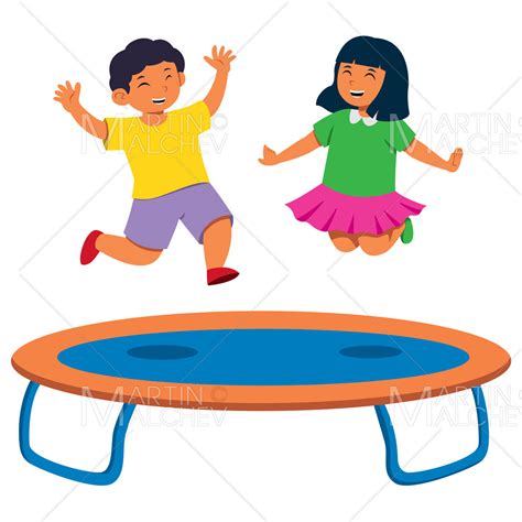 Jumping on Trampoline Vector Illustration Child, Person, Kid, Fun, Trampoline, Girl, Boy, Happy ...