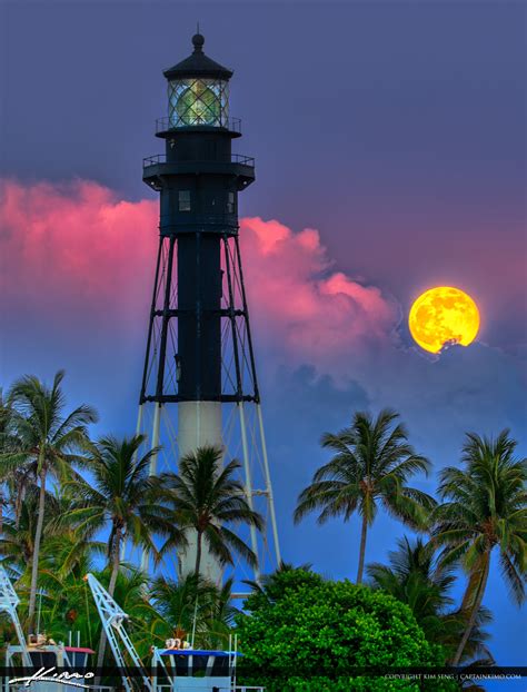 Full Moon Rise Hillsboro Inlet Lighthouse Pompano Beach Florida | HDR ...