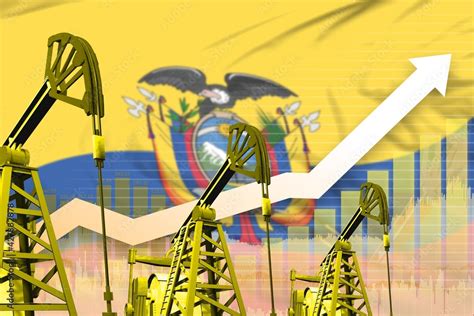 rising up chart on Ecuador flag background - industrial illustration of Ecuador oil industry or ...