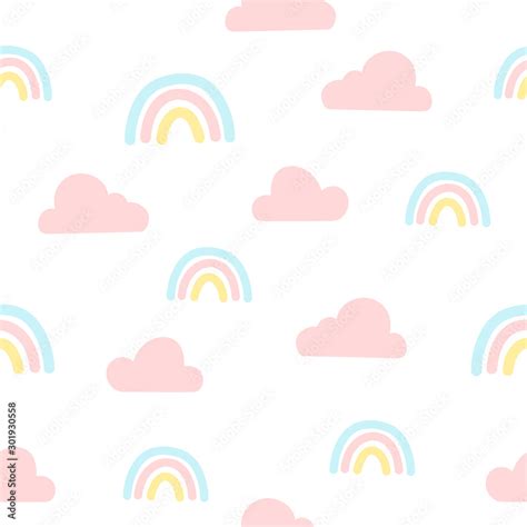 Rainbow and clouds seamless background repeating pattern, wallpaper ...