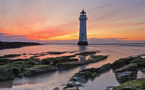 sunset paisaje faro playas del océano del cielo fondo de pantalla | Beach landscape, Sunset ...