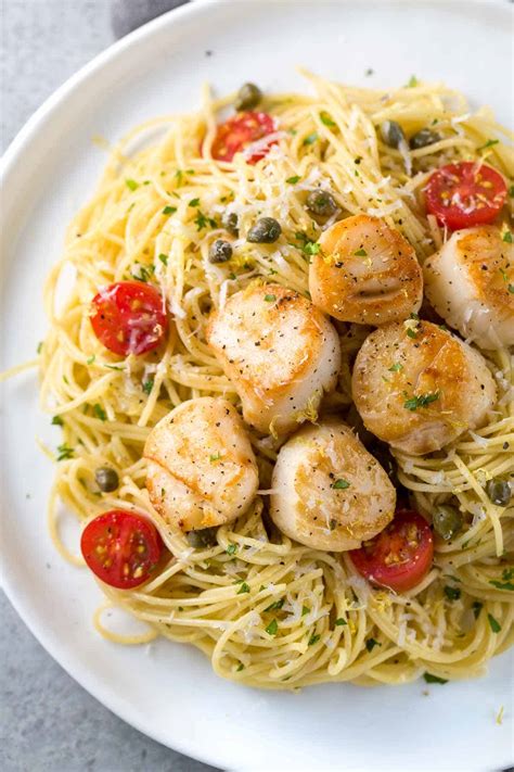 Pan Seared Scallops with Lemon Caper Pasta Recipe | Jessica Gavin