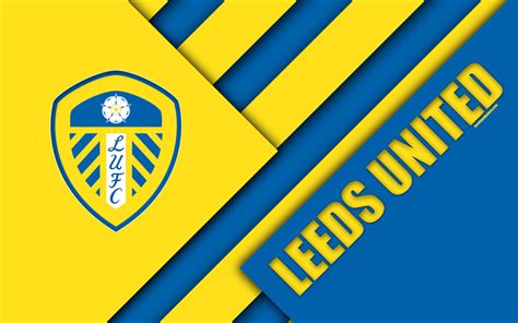 Download wallpapers Leeds United FC, logo, 4k, blue yellow abstraction, material design, English ...