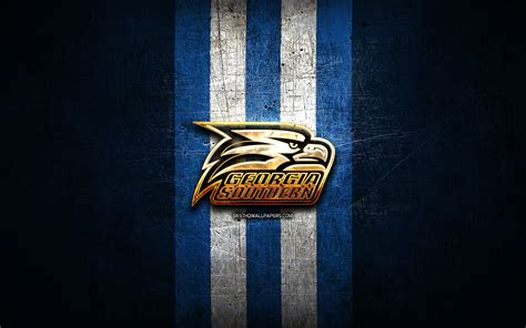 Download wallpapers Georgia Southern Eagles, golden logo, NCAA, blue metal background, american ...