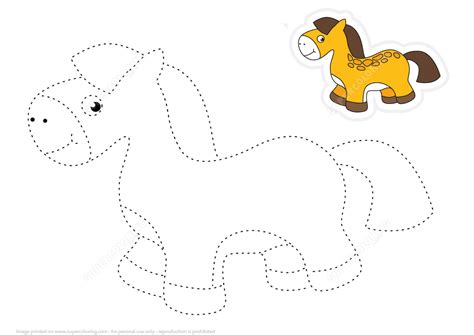 Trace and Color Cartoon Toy Horse | Free Printable Puzzle Games | Free printable puzzles, Horse ...