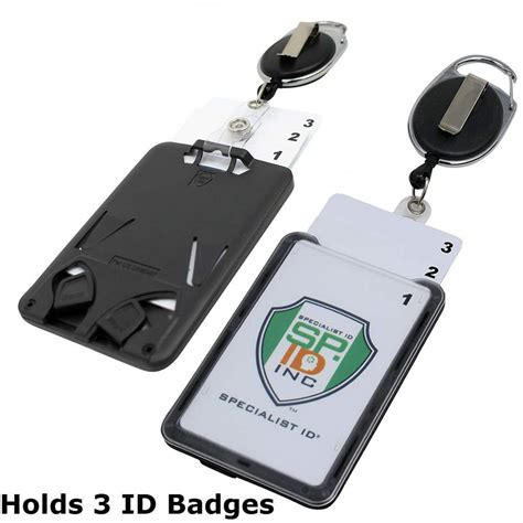 Hard Plastic 3 Card Badge Holder with Badge Reel - Retractable ID Lanyard Features Belt Clip ...