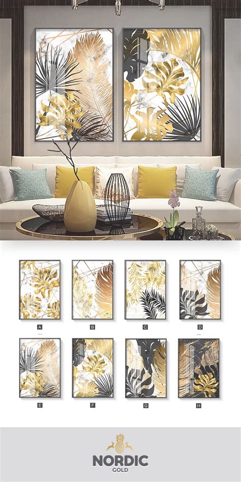 Nordic Tropical Oro Leaves Inmaterial, arte de tapia Carteles Fine Art posters impresos en tela ...