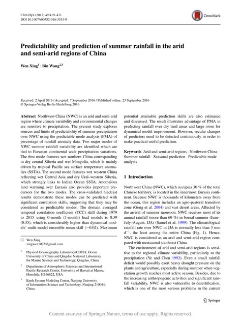 Predictability and prediction of summer rainfall in the arid and semi ...