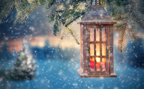 Wallpaper Lantern, twigs, snowy, Christmas 3840x2160 UHD 4K Picture, Image