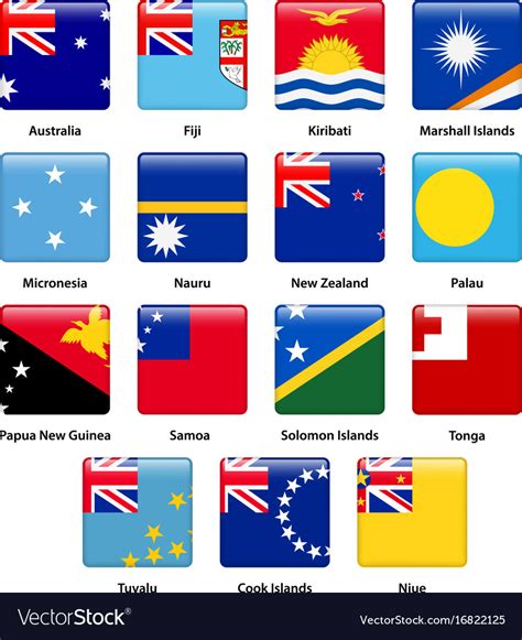 Set of all flags of the countries of oceania Vector Image