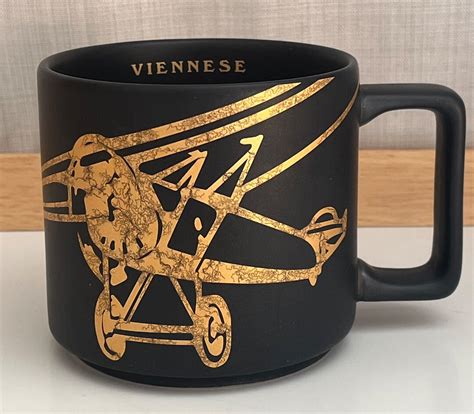 Matte Black Starbucks Ceramic Coffee Mug With Gold Airplane Viennese 14 Fl Oz 414 Ml Austria ...