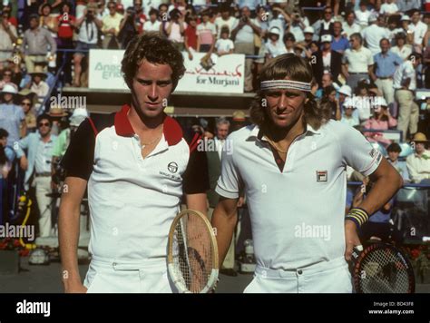 John McEnroe USA winner and Bjorn Borg before their finals match at Stock Photo: 25291484 - Alamy