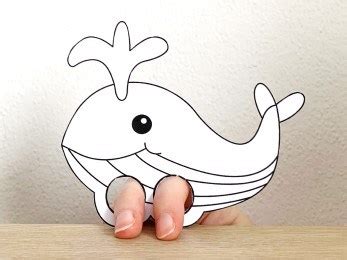 Whale finger puppet printable coloring - Kid craft Happy Paper Time